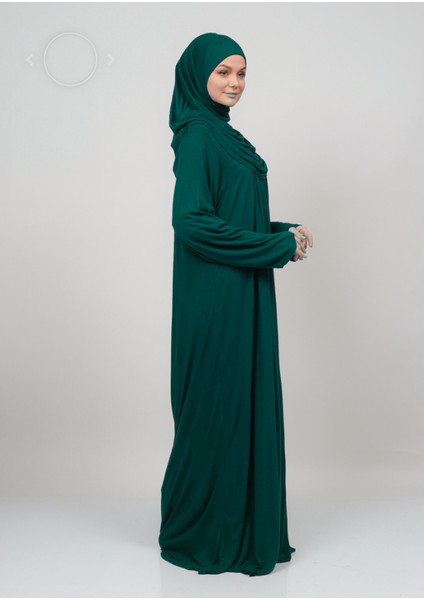 Pamuklu Penye Kumaş Namaz Elbisesi Pratik Başörtülü Boydan Giymeli Siyah Zümrüt Yeşili