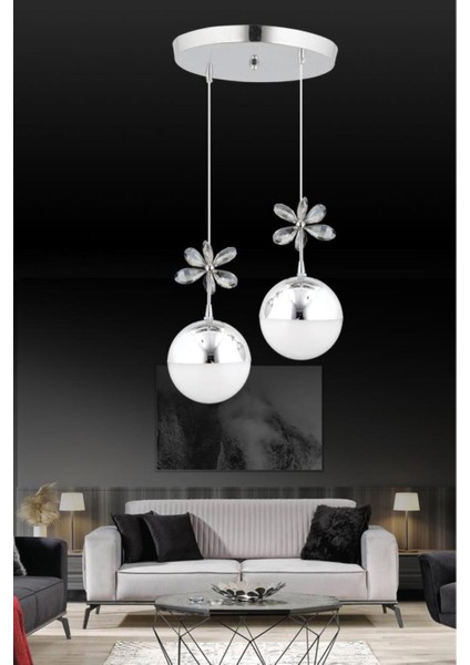 KELEBEK 2Lİ KROM 3 Renk LED ISIKLI SALON MUTFAK OTURMA ODASI ANTRE AVİZE