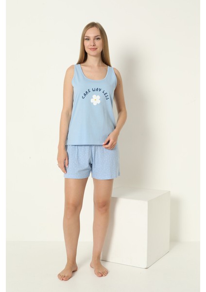 Mavi Care Way Şortlu Askılı Pijama Takım
