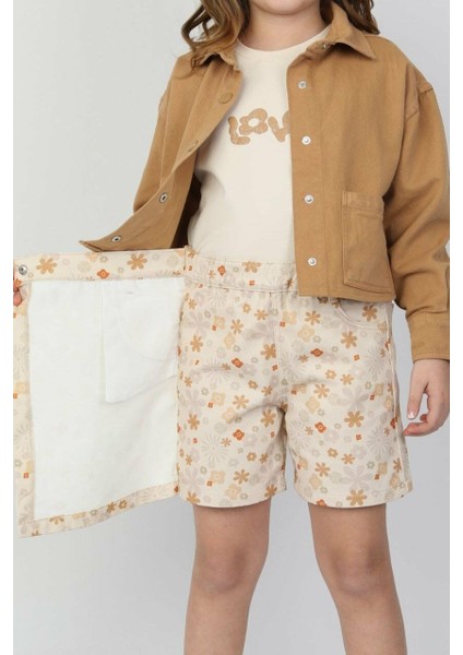Çiçek Desen Şort Etek Sütlü Kahve - 3-4 Yaş fiyatları