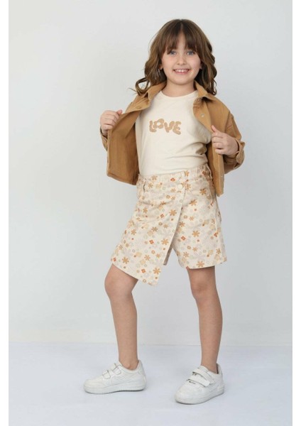 Çiçek Desen Şort Etek Sütlü Kahve - 3-4 Yaş modelleri