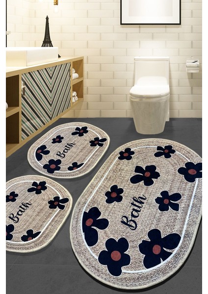 Bej 3'lü Banyo Paspası Seti, Şık ve Konforlu Temizlik Havalı Tasarım