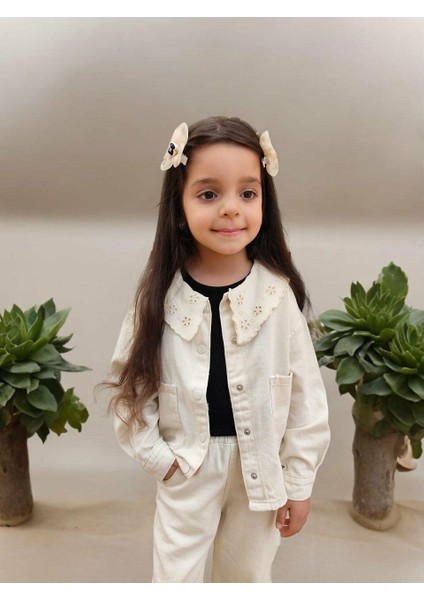 Oyma Yaka Ceketli Denim 2'li Takım Ekru - 9-10 Yaş fiyatları