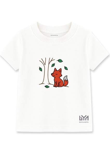 Sonbahar Tilkisi Beyaz Çocuk Basic Tişört