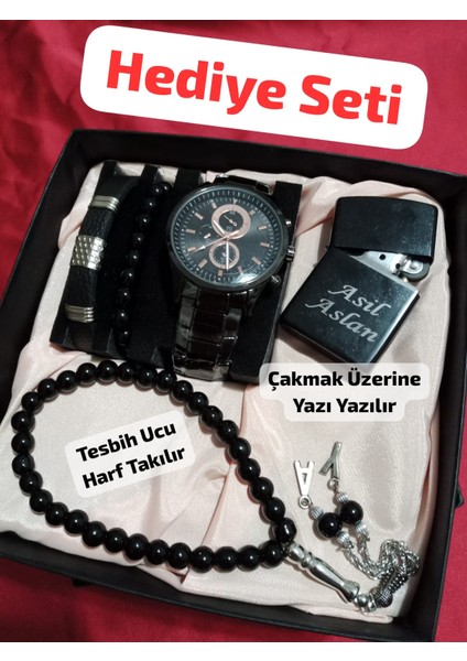 Hediyelik Erkek Kombin Saat Seti Özel Kutulu Eşinize Sevgilinize Hediye Seti - 6043
