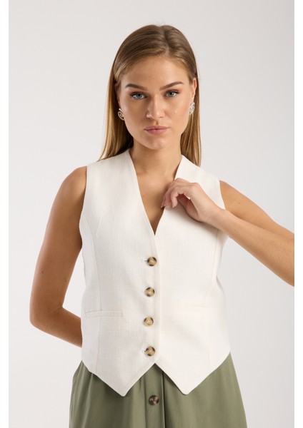 Ekru Blazer Yelek
