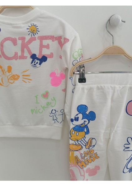 Mickey Mouse 2'li Eşofman Takım Beyaz - 4-5 Yaş fırsatları