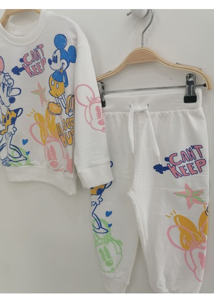 Mickey Mouse 2'li Eşofman Takım Beyaz - 4-5 Yaş