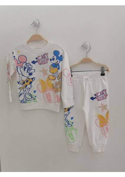 Mickey Mouse 2'li Eşofman Takım Beyaz - 4-5 Yaş