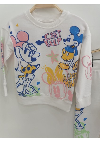 Mickey Mouse 2'li Eşofman Takım Beyaz - 4-5 Yaş