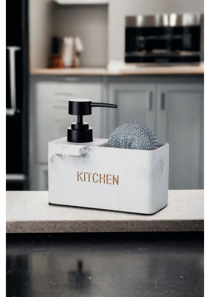 Beyaz Mermer Desenli Tezgah Üstü Sıvı Sabunluk ve Deterjanlık Seti fiyatları