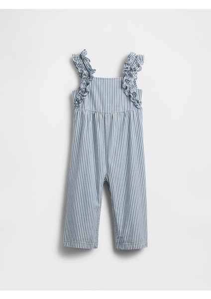 Kız Bebek Çizgili Denim Çizgili Volanlı Tulum modelleri