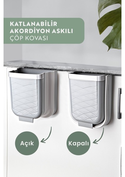 Katlanabilir Askılı Tezgahüstü Çöp Kovası, Gri, Gizlenebilir ve Çok Amaçlı