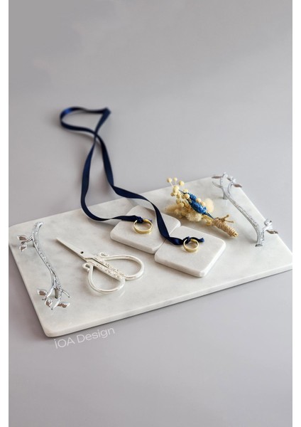 6 Parçalı Set - Akasya Gerçek Ince Mermer Söz/nişan Tepsi Seti - Gümüş Kulp modelleri