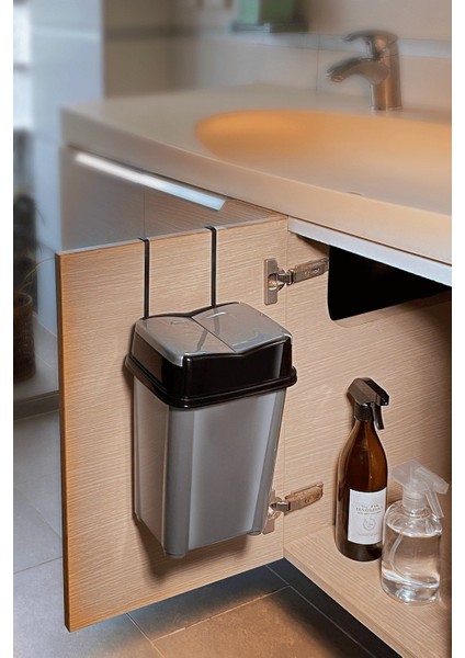 Askılı Tezgah Altı Pratik Kapaklı Çöp Kovası 5.5 Litre Gri