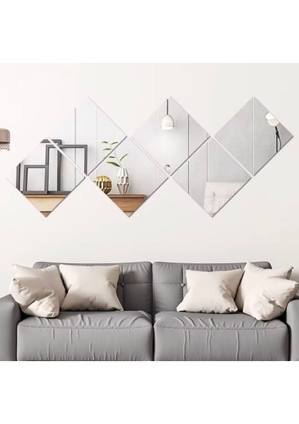 Şık Gümüş Pleksi Kare Ayna, Kendinden Yapışkanlı, 20X20 Cm, 4 Adet