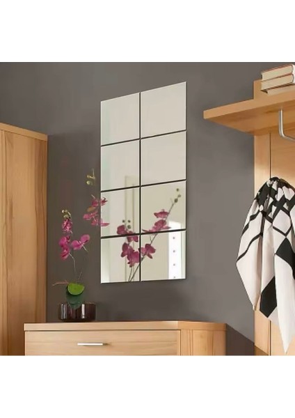 Şık Gümüş Pleksi Kare Ayna, Kendinden Yapışkanlı, 20X20 Cm, 4 Adet fiyatları