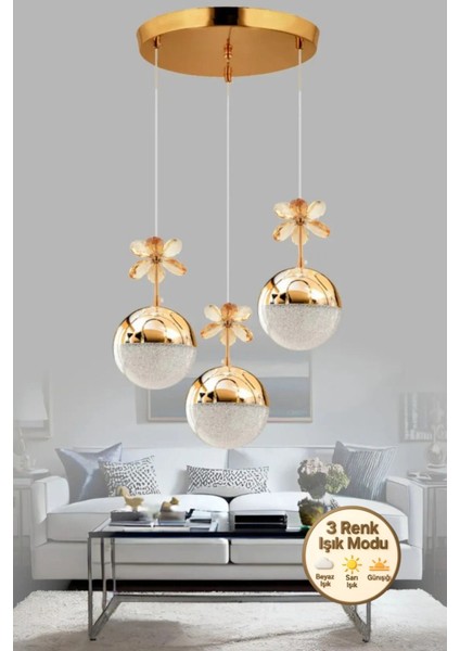 KELEBEK 3LÜ 3 Renk LED ISIKLI SALON MUTFAK OTURMA ODASI ANTRE AVİZE