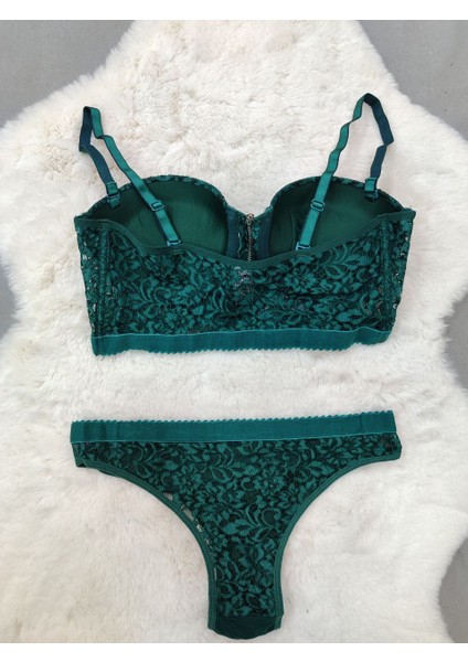 Ekonomik Önden Açılan Fermuarlı Dantel Detaylı Soft Dolgulu Sütyen - Iç Çamaşır Takımı