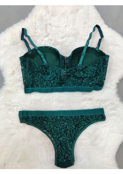 Ekonomik Önden Açılan Fermuarlı Dantel Detaylı Soft Dolgulu Sütyen - Iç Çamaşır Takımı