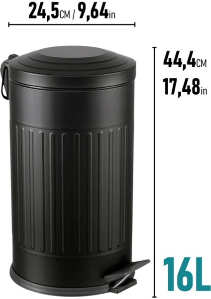 16 Lt Vintage Serisi Amortisör Kapaklı Siyah Çöp Kovası, Çok Amaçlı ve Şık Tasarım fiyatları