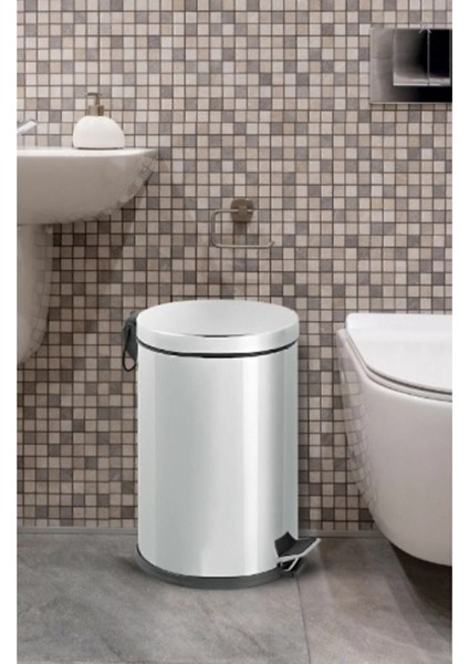 Şık 12 Lt Paslanmaz Çöp Kovası, Krom Detaylı, Pedallı, Gri Renk fiyatları