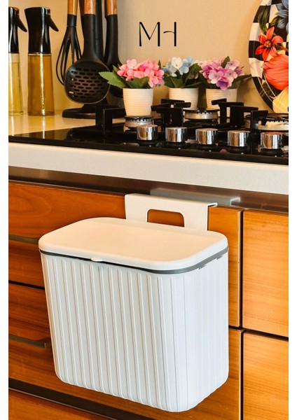 Pratik Askılı Çöp Kovası, Beyaz, Çift Yönlü Kapaklı, 8 Litre Kapasite