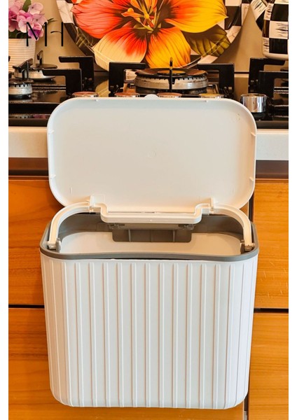 Pratik Askılı Çöp Kovası, Beyaz, Çift Yönlü Kapaklı, 8 Litre Kapasite indirimleri