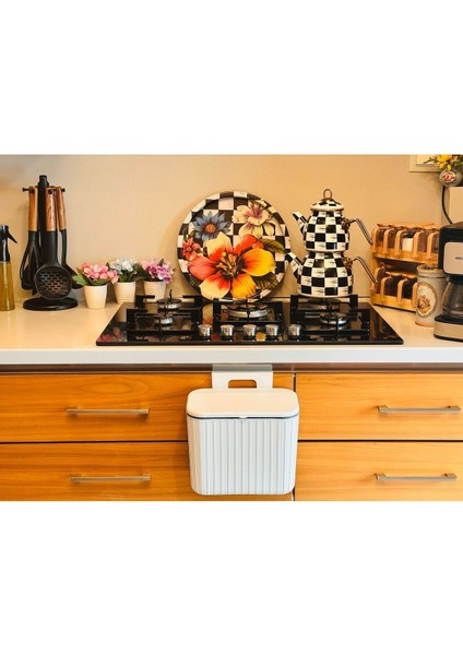 Pratik Askılı Çöp Kovası, Beyaz, Çift Yönlü Kapaklı, 8 Litre Kapasite