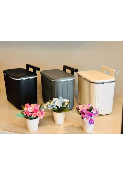 Pratik Askılı Çöp Kovası, Beyaz, Çift Yönlü Kapaklı, 8 Litre Kapasite