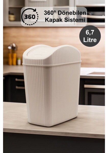 Bej Çizgili 6,7 Litrelik Mutfak ve Banyo Çöp Kutusu