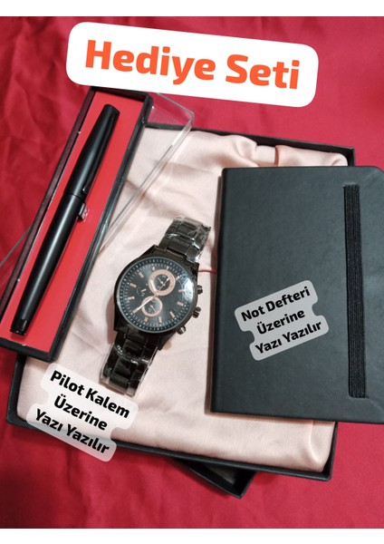 Hediyelik Erkek Kombin Saat Seti Özel Kutulu Eşinize Sevgilinize Hediye Seti - 6043