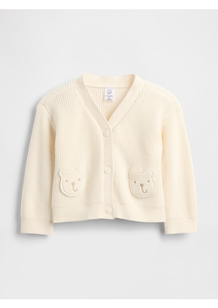 Bebek Krem Baby Bear Cep Hırkası Kazak
