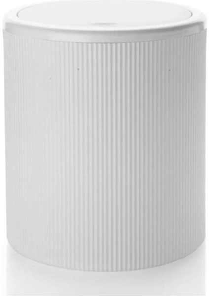 Beyaz Çizgili Yuvarlak 6l Çöp Kovası Banyo ve Mutfak Kullanımı