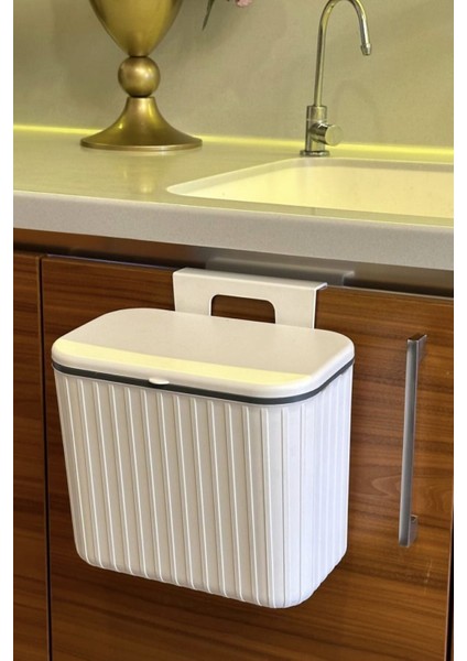 Beyaz 8l Askılı Çöp Kovası, Çift Yönlü Kapaklı, Şık ve Pratik Kullanım Sağlar