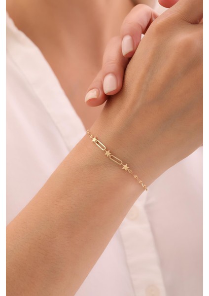 14 Ayar Aynalı Zincir Yıldız Bileklik