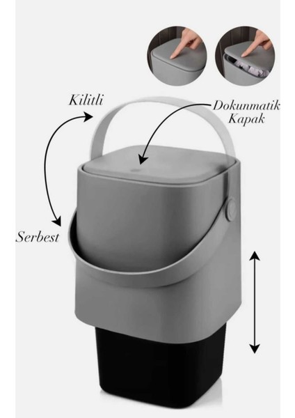 4 Lt Antrasit Renkli Sihirli Çöp Kovası, Şık ve Kullanışlı Tasarım fiyatları