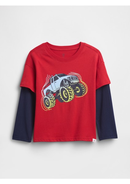 Erkek Bebek Kırmızı Grafik Baskılı T-Shirt