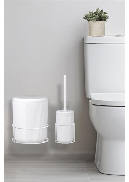 Beyaz Yuvarlak Mini Wc Kova ve Fırça Seti, Şık ve Kullanışlı Temizlik Takımı