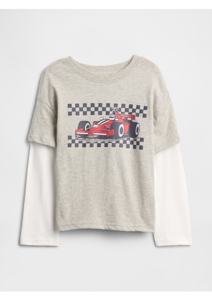 Erkek Bebek Gri Grafik Baskılı T-Shirt