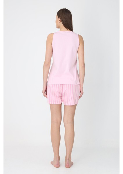 Pembe Çizgili Askılı Şortlu Pijama Takım