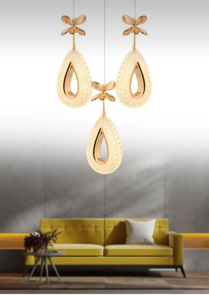 Damla-Üçlü-Gold 3 REK LED ISIKLI AKRILIK TASLI Modern Sarkıt Mutfak Oturma Odası Salon Sarkıt Avize fırsatları