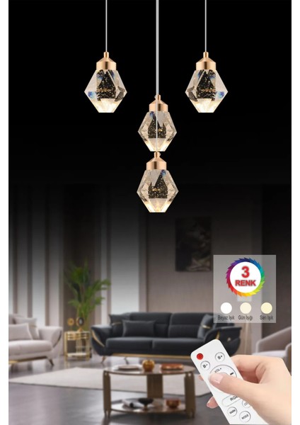 Istanbul Avize Kabarcıklı Liya 4'lü Gold Kumandalı Ledli Modern 3 Renk LED Avize