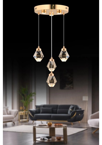 Istanbul Avize Kabarcıklı Liya 4'lü Gold Kumandalı Ledli Modern 3 Renk LED Avize fiyatları