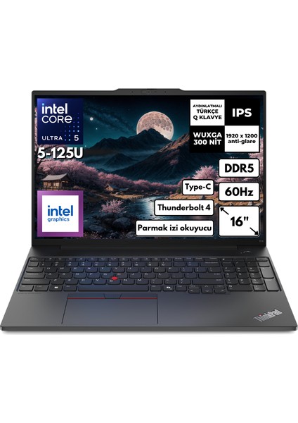 Thinkpad E16 G2 Ultra 5-125U 32-Gbddr5 256 Gbssd Intel Graphics 16" Wuxga Windows 10 Pro Taşınabilir Bilgisayar 21MA003MTXFR98