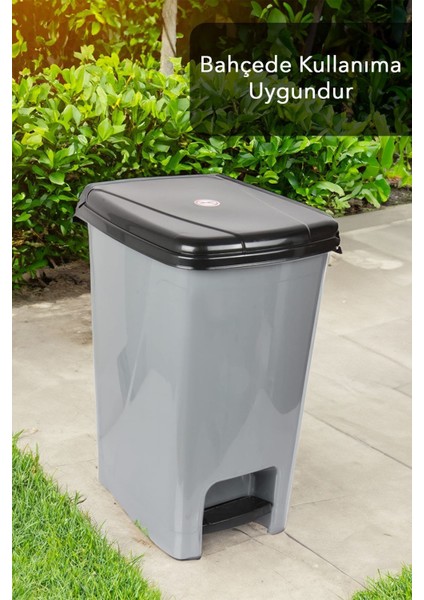 Şık Gri ve Siyah Kapaklı Slim Pedallı 40L Çöp Kovası, Pratik ve Modern Tasarım