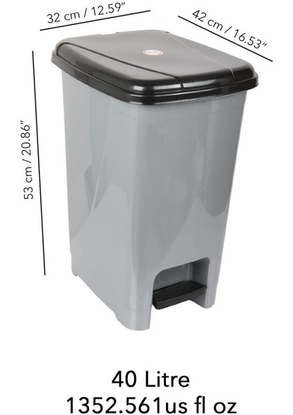 Şık Gri ve Siyah Kapaklı Slim Pedallı 40L Çöp Kovası, Pratik ve Modern Tasarım