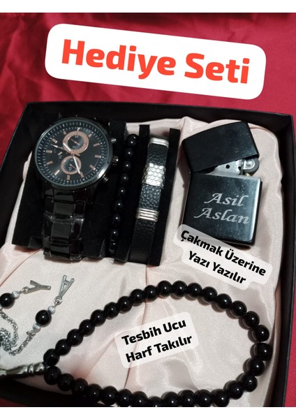 Hediyelik Özel Kutulu Erkek Kombin Saat Seti Eşinize Sevgilinize Hediye Seti - 6043