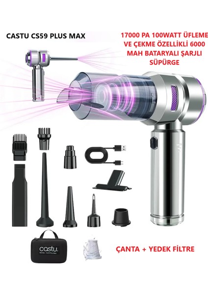 CS59 Plus Max 17000 Pa 100 Watt Şarjlı Süpürge