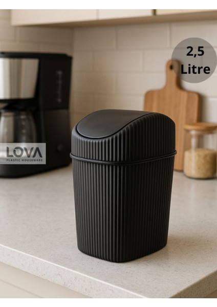 Mini Mutfak ve Banyo Tezgah Üstü Siyah Çöp Kovası 2,5 Lt